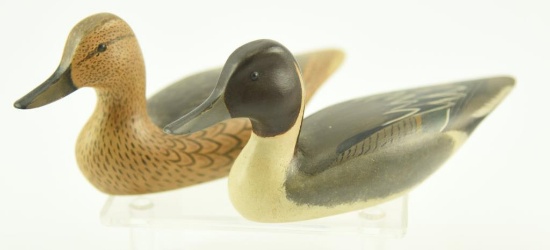 Lot #338 - Pair of William S. Johnson miniature carved pintails signed on underside (from the
