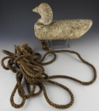 Lot #803 - Working Seaduck decoy encrusted with Barnacles. Long decoy line attached. (From the