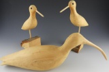 Lot #804 - 3 Unfinished shore birds - 2 Plover style on stands and an Unfinished Curlew (From