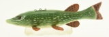 Lot #394 - Dahle Bingaman 1970 hand carved Pike fish decoy 8” signed on underside