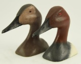 Lot #474 - Pair of cast iron Canvasback drake duck head book ends Hen and Drake 6” tall excellent