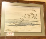 Lot #616 - Framed Willie Crockett original watercolor and acrylic of Pintails over Marsh signed