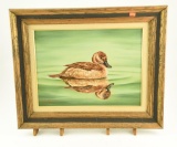 Lot #655 - Original framed Oil on Panel of Ruddy Duck by Marie Conway personalized to Mort Kramer