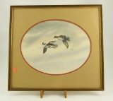 Lot #688 -Original framed Watercolor and Acrylic of Flying Buffleheads by Ned Ewell 1981