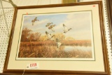 Lot #709 -Farmed print of Mallards landing in Marsh S/N David Maass 475/580 27? x 29?