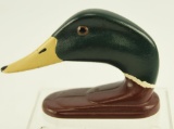 Lot #751 -Miniature cast iron figural mallard head desk paperweight signed Birk on underside