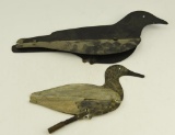 Lot #789 - Two folding Metal Decoys. #1 is a Crow decoy. #2 is a shorebird decoy with spring