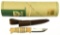 Lot #266 - Helle No.14 Arv Fixed Blade knife in Tube. – Curly Birch & Reindeer Antler. Overall