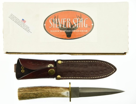 Lot #3 - Silver Stag Damascus Dagger Knife in Box. (DDG5.0) - Twist Pattern - Full Tang with El