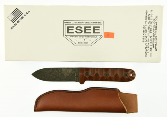 Lot #8 - ESEE Camp-Lore PR4-BO Knife in Box -Overall length:  8.90”, Blade Overall Length:  4.1