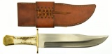 Lot #185 - Robert Jolley Knives Montana Jim Bridger Style Bowie Fixed blade knife w/Leather she
