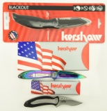 Lot #224 - 3 Kershaw Folding Knives 1660VIB, 1550STX & 1620ST. 1660VIB Rainbow Leek Assisted 3