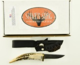 Lot #231 - Silver Stag Damascus Random Knife in Box (DPR2.6) Random Pattern - Deer Antler Point