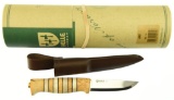 Lot #266 - Helle No.14 Arv Fixed Blade knife in Tube. – Curly Birch & Reindeer Antler. Overall