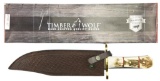 Lot #417 - Timber Wolf TW350 Bowie knife. In box. 16 in. OAL/ 11 in. blade. Damascus rain drop