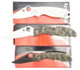 Lot #493 - Lot of (3) Spyderco Knives to include: C223GPGYCW, C11ZFPGR, C10ZFPGR