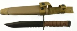 Lot #99 - Ontario Knife Co USMC 3S Fighting Knife/Bayonet with Scabbard. Brown Handle. Brown Pl