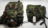 Lot #1096 - (2) US Army military woodland camo & FDE camo field pack backpack. One has  interna