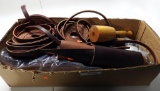 Lot #1099 - Large box lot full of leather material. Lot includes rolls of leather, a  wooden to