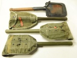 Lot #1163 - (4) Military trench shovels. Three have canvas covers.