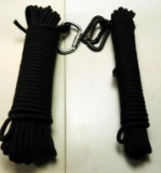 Lot #1229 - (2) Climbing ropes w/ 2 carabiners Appear to be approximately 100 and 50 feet  each