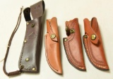 Lot #1297 - (4) Leather knife sheaths including one by Puma, one by buck, & two with tooled  bo