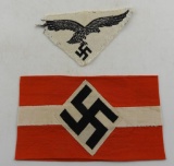 Lot #1421A - Nazi swastika armband and eagle patch.