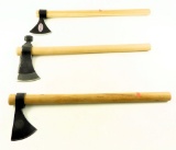 Lot #1449 - Lot of (3) tomahawks w/ wood handles One is by the American Tomahawk Company.
