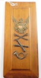 Lot #1545 - Wooden plaque decorated with Civil War brass insignia