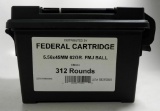 Lot #993 - 312 (+/-) rounds of Federal Cartridge 5.56x45mm 62 Gr. FMJ ball cartridges. Lot #  S
