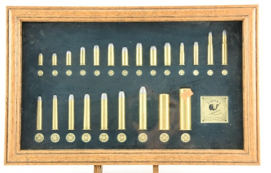 Lot # 4578 - Tatonka Cartridge Co. Waco, TX framed brass casing collage from 32 colt to 10 gauge