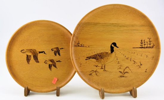 Lot # 4601 - (2) Wood Art wall plaques to include flying geese and Cornfield Canada Geese signed
