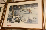 Lot # 4693 - Framed Print of Pheasants in snow S/N William Hollywood 214/750 1980 (35” x 27”)