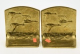 Lot # 4731 - Pair of brass book ends with flying duck motif 4” each