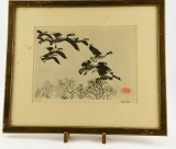 Lot # 4763 - “Gliding” framed reproduction etching by Richard Bishop (15” x 17”)