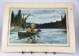 Lot # 4768 - Ogden M. Pleissner fly fishing print matted and signed lower right in pencil print