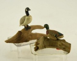 Lot # 4832 - (2) carved miniatures on driftwood to include Mallard drake and Canada Goose. Both