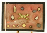 Lot # 4880 - Framed Civil War Collage in small showcase with bullets and pins 12” x 8 ½”