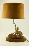 Lot # 4883 - Hand carved ½ Mallard hen and ducklings on lamp base (from the Home Collection of