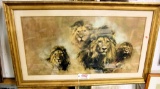 Lot # 4892 - Large Framed Print of Lions by David Shepard 1971 signed lower left (48” x 28”)