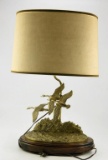Lot # 4905 - Sculpted brass flying goose Motif table lamp 26”