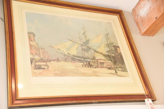 Lot # 4107 - “South Street in New York 1874” print by John Stobart. Pencil signed by artist.