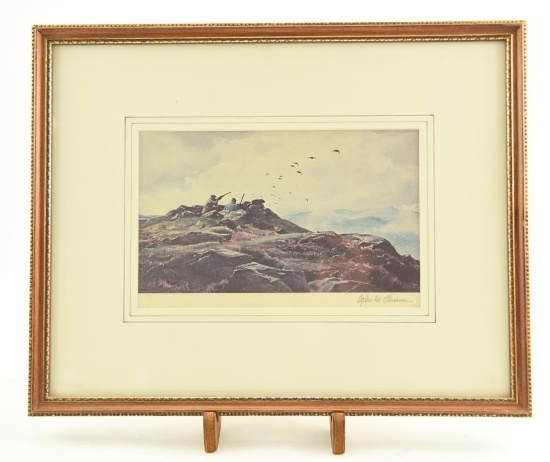 Lot # 4126 - Pencil signed print of duck hunting scene by Ogden W. Pleissner. Has been