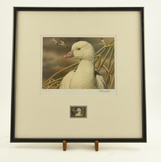 Lot # 4128 - “2006 Federal Waterfowl Stamp & Print titled Ross’ Goose” by Sherrie Russel Meline.