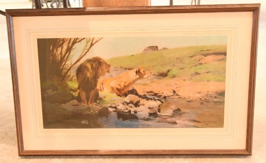Lot # 4155 - Large print of lions by Wilhem Kuhnert. Number 168 from a limited edition of 500.