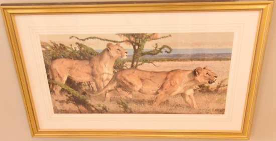 Lot # 4156 - Large limited edition print of lionesses by Bob Kuhn. Signed and numbered in pencil.