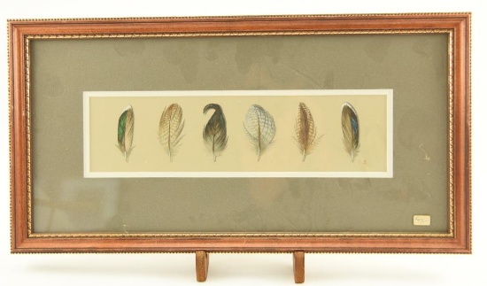 Lot # 4178 - “Windfowl Feathers” gouache painting by Harry Spencer. Has information about the