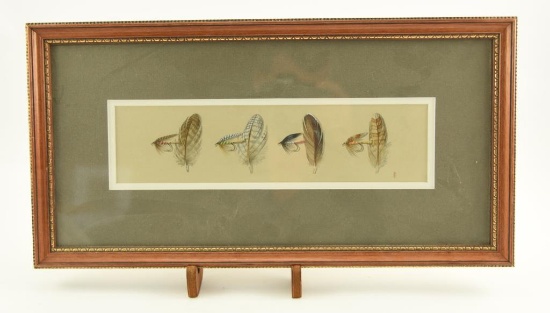 Lot # 4179 - “Lake Flies & Winging Feathers” gouache painting by Harry Spencer. Has information