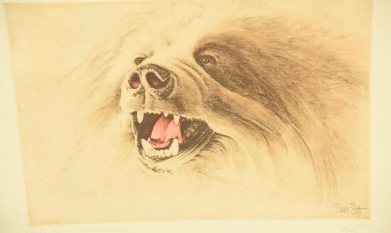 Lot # 4194 - Artist’s Proof “Alaskan Brown Bear" colored etching by Sandy Scott. Print is signed