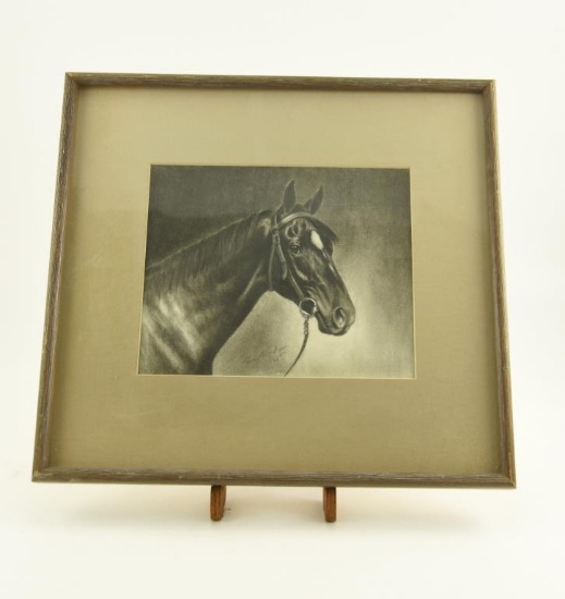 Lot # 4209 - “Man O’ War” charcoal drawing of famous race horse by T. H. Archer. Signed and